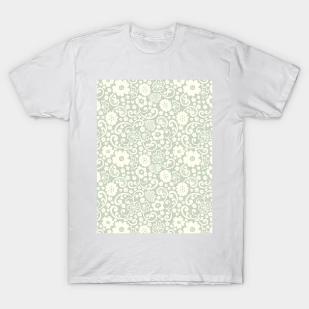 swedish kurbits Scandinavian folkart dala horse traditional vintage rosemaling sage green T-Shirt by blomastudios